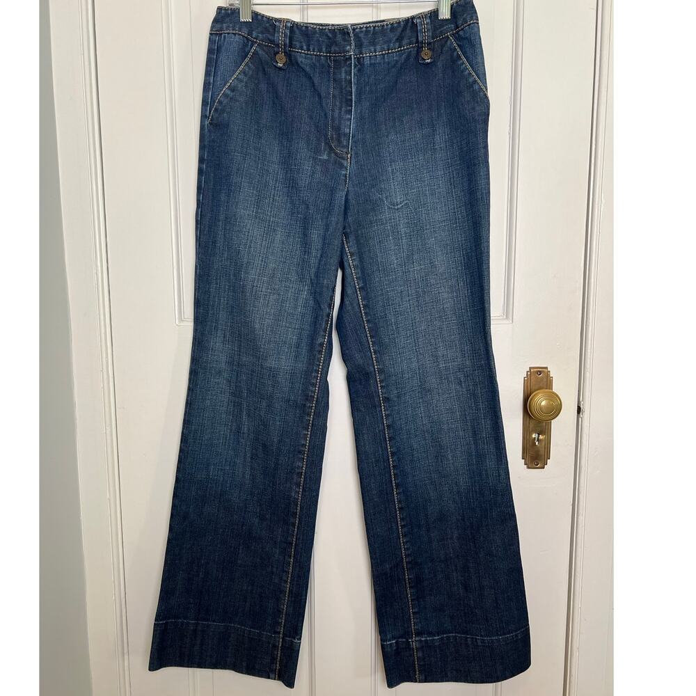 Talbots Wide Leg Jeans Dark Wash Hi Rise Stretch Prominent Stitching Women's 10